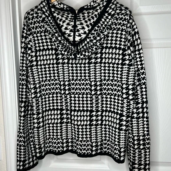 Chico’s  Sz 3 (16-18)  Women’s Jacket Hoodie Zipper Black/White Cotton/Silk - Picture 2 of 6
